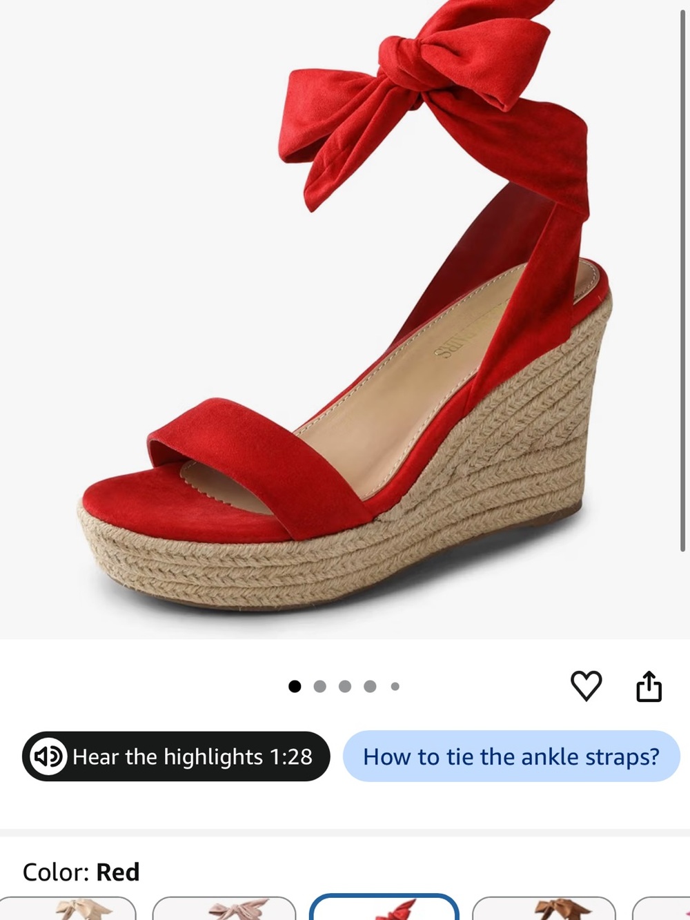 Dream Pairs Red Ankle-Tie Espadrille Wedge Sandals